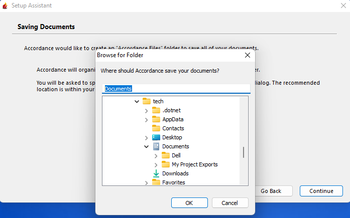 Select location for Accordance Files window