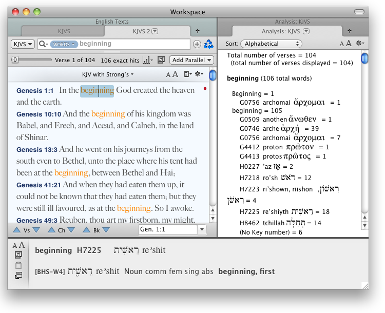 Studying the word "beginning" via Key Numbers