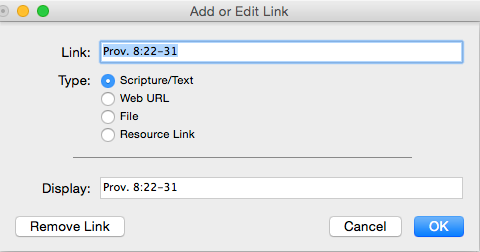 Adding a Scripture link to a User Note Adding a Scripture link to a User Note: Make sure the Scripture/Text item is selected
