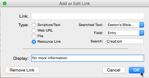Creating a link to an Accordance Resource in an Edit window Creating a link to an Accordance Resource in an Edit window