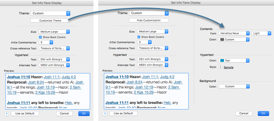 Set Info Pane Display Dialog Box for determining how information in the Info Pane is displayed