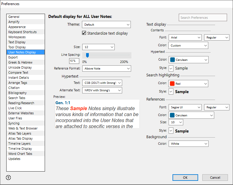 Default Display for ALL User Notes (User Notes Display Area)