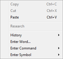 Shortcut menu for the Search Entry box of a Research, Parallel, or User Notes tab